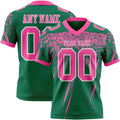 Custom Kelly Green Pink-White Authentic Distressed Scratch Brush Stroke Football Jersey