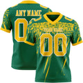 Custom Kelly Green Yellow-White Authentic Distressed Scratch Brush Stroke Football Jersey