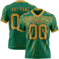 Custom Kelly Green Old Gold-Black Authentic Distressed Scratch Brush Stroke Football Jersey