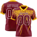 Custom Crimson Yellow-White Authentic Distressed Scratch Brush Stroke Football Jersey