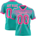 Custom Aqua Pink-White Authentic Distressed Scratch Brush Stroke Football Jersey