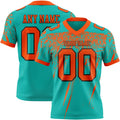 Custom Aqua Orange-Black Authentic Distressed Scratch Brush Stroke Football Jersey