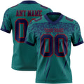 Custom Teal Navy-Red Authentic Distressed Scratch Brush Stroke Football Jersey