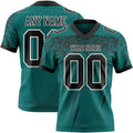 Custom Teal Black-White Authentic Distressed Scratch Brush Stroke Football Jersey