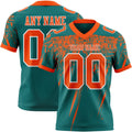 Custom Teal Orange-White Authentic Distressed Scratch Brush Stroke Football Jersey