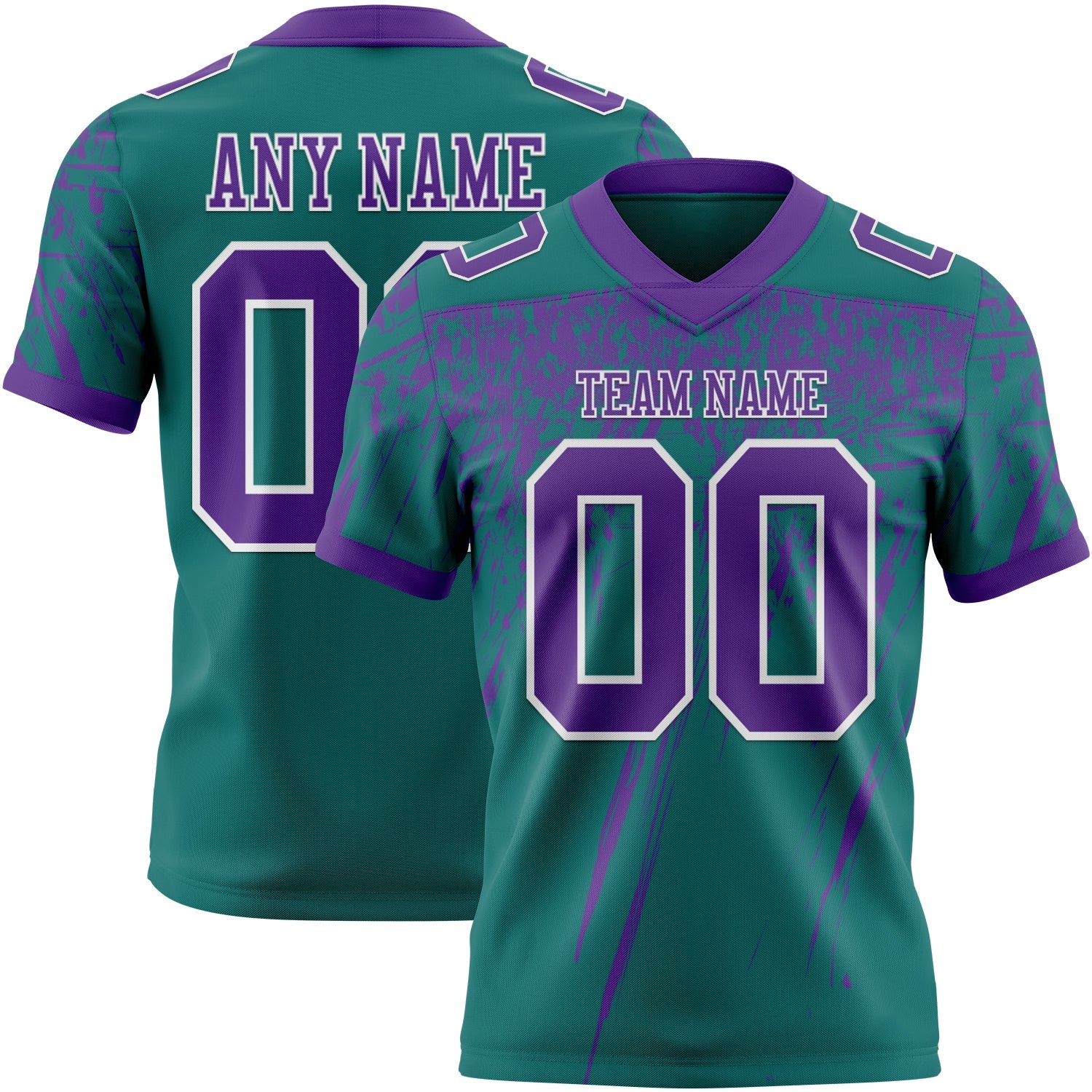 Custom Teal Purple-White Authentic Distressed Scratch Brush Stroke Football Jersey