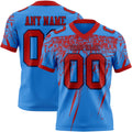 Custom Powder Blue Red-Navy Authentic Distressed Scratch Brush Stroke Football Jersey