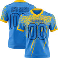 Custom Powder Blue Yellow-Navy Authentic Distressed Scratch Brush Stroke Football Jersey