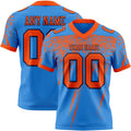 Custom Powder Blue Orange-Navy Authentic Distressed Scratch Brush Stroke Football Jersey
