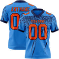 Custom Powder Blue Orange-Navy Authentic Distressed Scratch Brush Stroke Football Jersey