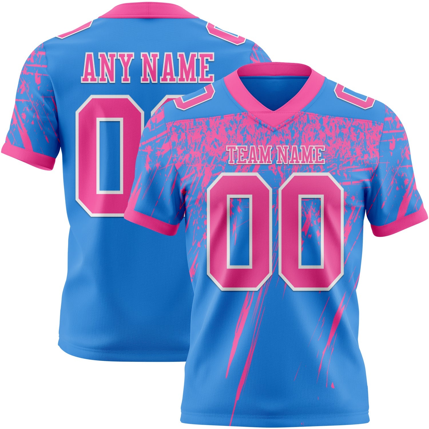Custom Powder Blue Pink-White Authentic Distressed Scratch Brush Stroke Football Jersey