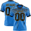 Custom Powder Blue Black-Old Gold Authentic Distressed Scratch Brush Stroke Football Jersey