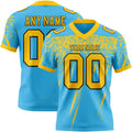 Custom Sky Blue Yellow-Black Authentic Distressed Scratch Brush Stroke Football Jersey