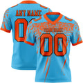 Custom Sky Blue Orange-Black Authentic Distressed Scratch Brush Stroke Football Jersey