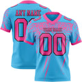 Custom Sky Blue Pink-Black Authentic Distressed Scratch Brush Stroke Football Jersey