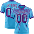 Custom Sky Blue Purple-White Authentic Distressed Scratch Brush Stroke Football Jersey