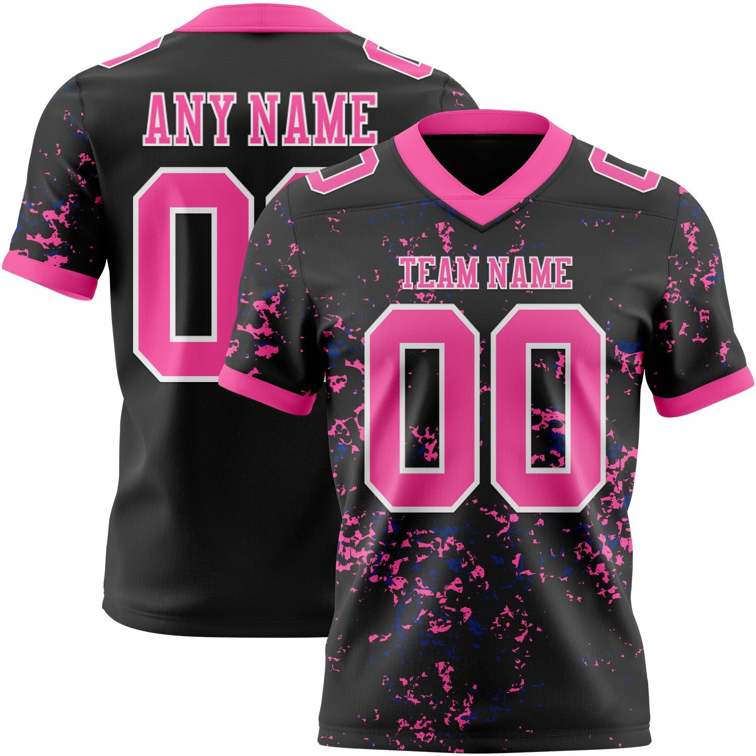 Custom Black Pink Royal-White Authentic Abstract Shattered Paint Splatter Football Jersey