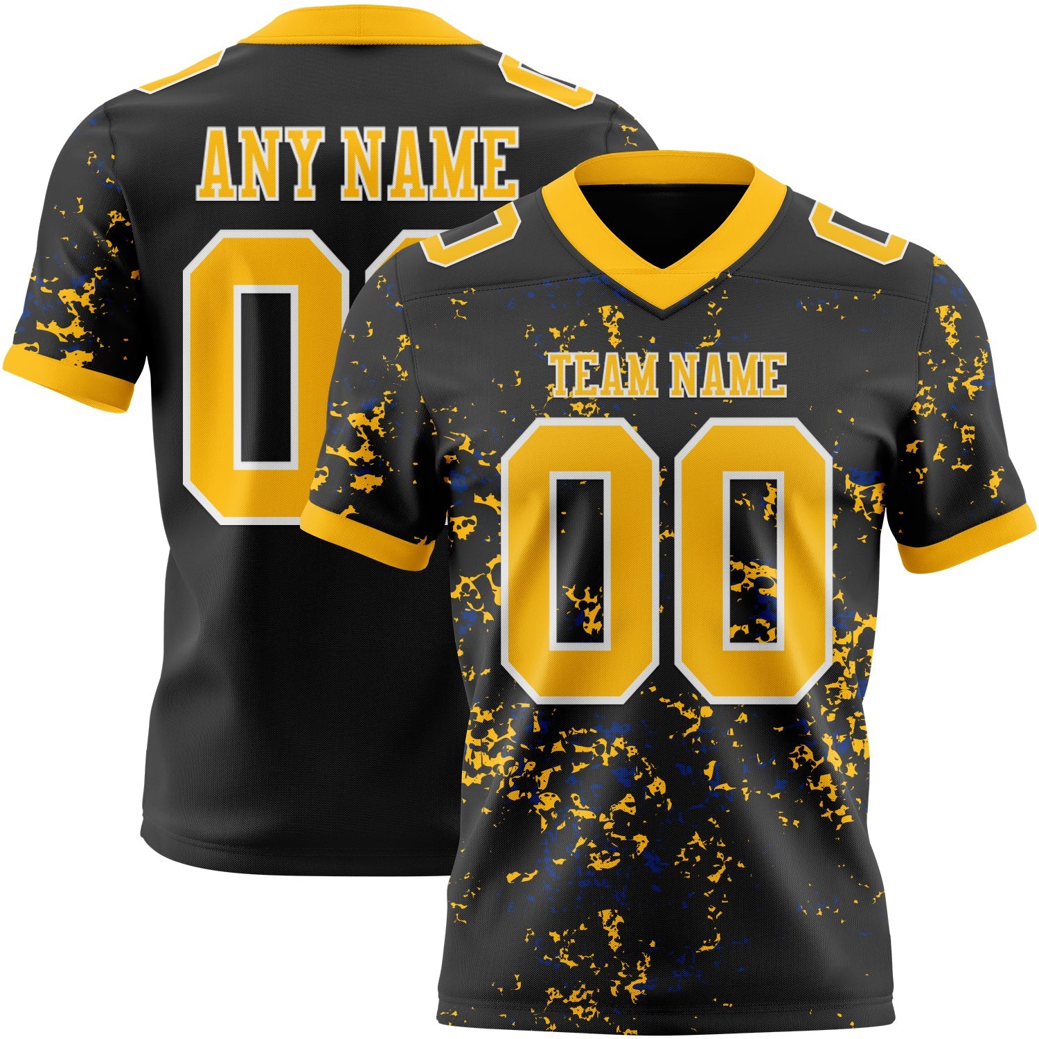 Custom Black Gold Royal-White Authentic Abstract Shattered Paint Splatter Football Jersey