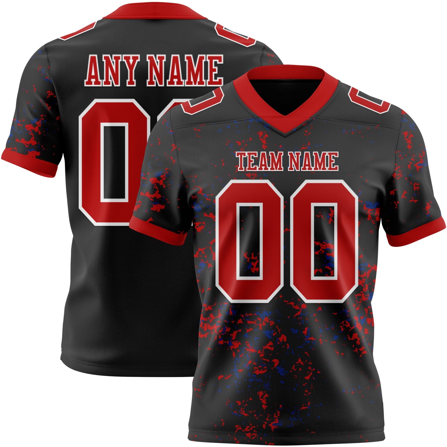 Custom Black Red Royal-White Authentic Abstract Shattered Paint Splatter Football Jersey