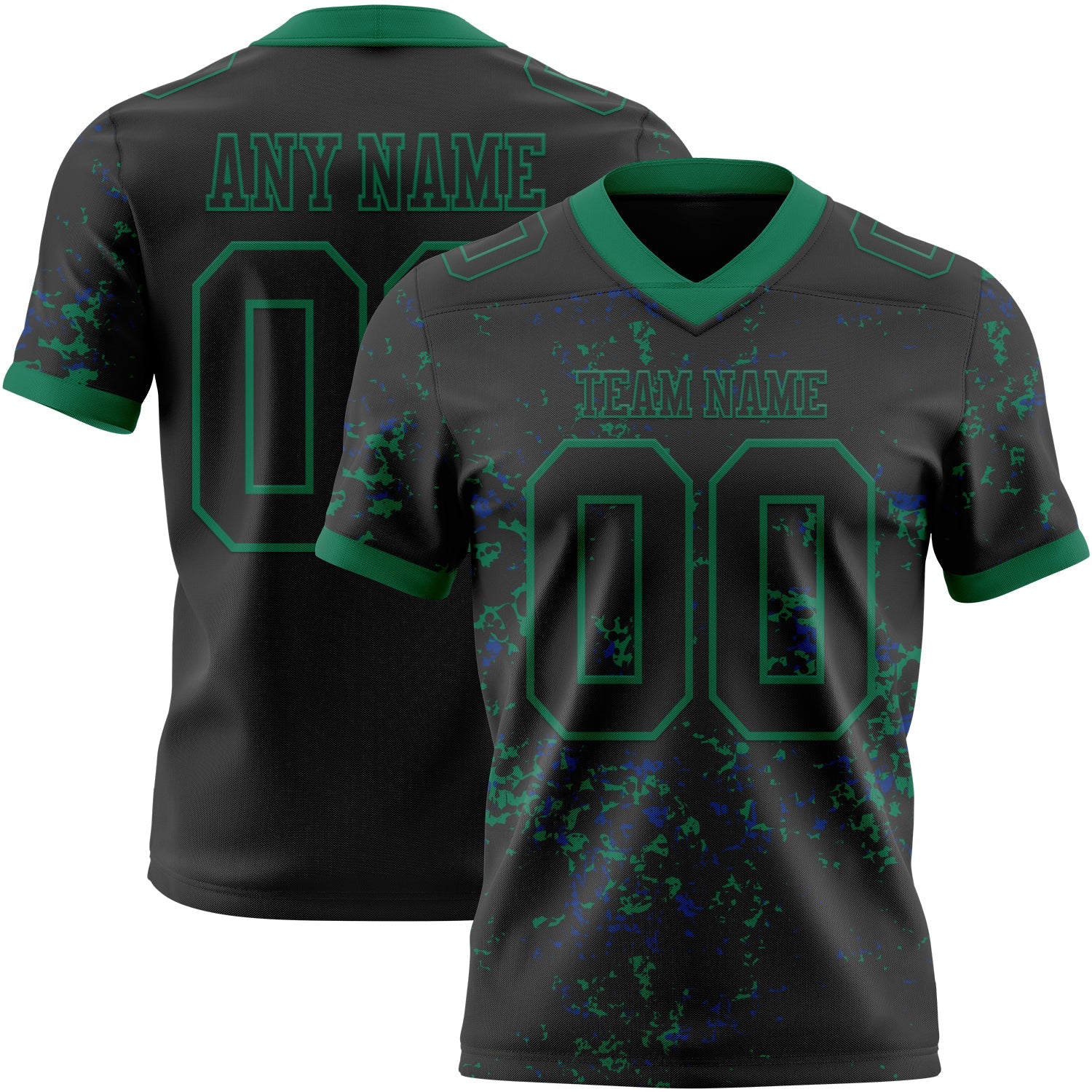 Custom Black Kelly Green-Royal Authentic Abstract Shattered Paint Splatter Football Jersey