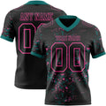 Custom Black Teal-Pink Authentic Abstract Shattered Paint Splatter Football Jersey
