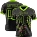 Custom Black Neon Green-Pink Authentic Abstract Shattered Paint Splatter Football Jersey