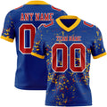 Custom Royal Red Gold-White Authentic Abstract Shattered Paint Splatter Football Jersey