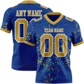 Custom Royal Old Gold Aqua-White Authentic Abstract Shattered Paint Splatter Football Jersey