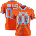 Custom Orange Light Blue Grass Green-White Authentic Abstract Shattered Paint Splatter Football Jersey