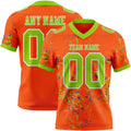 Custom Orange Neon Green Thunder Blue-White Authentic Abstract Shattered Paint Splatter Football Jersey