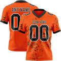 Custom Orange Black Old Gold-White Authentic Abstract Shattered Paint Splatter Football Jersey