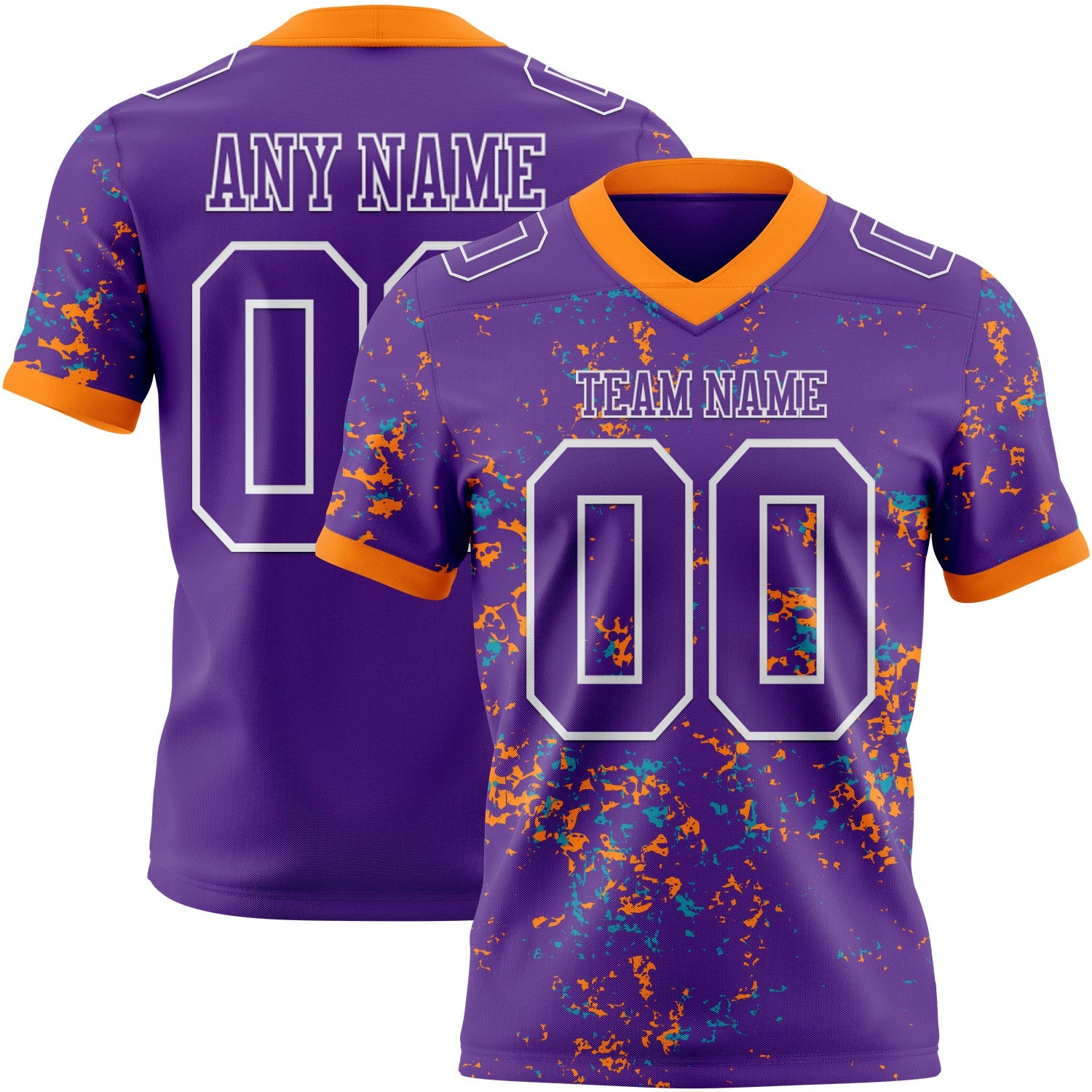 Custom Purple Bay Orange Teal-White Authentic Abstract Shattered Paint Splatter Football Jersey