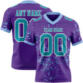 Custom Purple Teal Light Blue-White Authentic Abstract Shattered Paint Splatter Football Jersey