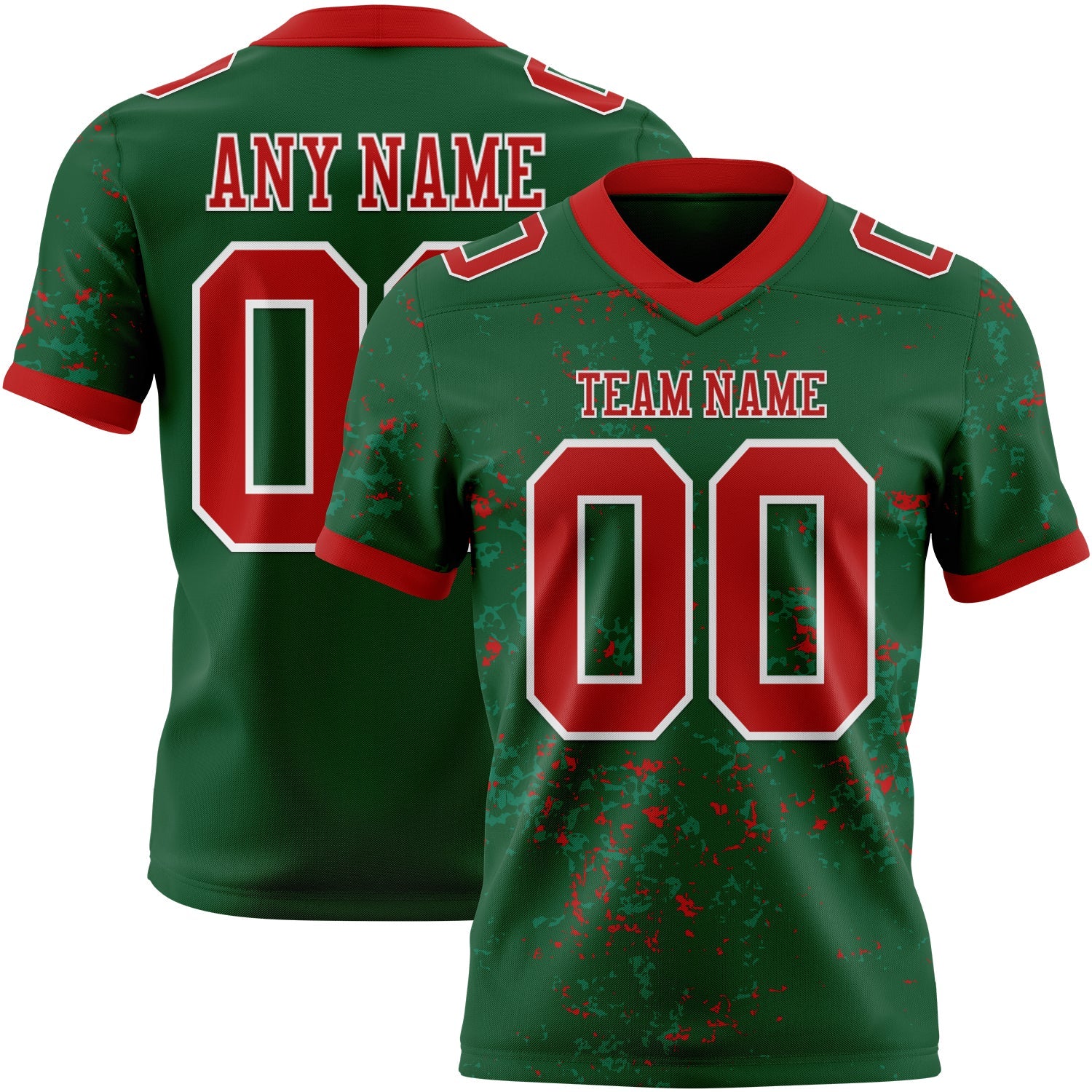 Custom Green Red-White Authentic Abstract Shattered Paint Splatter Football Jersey