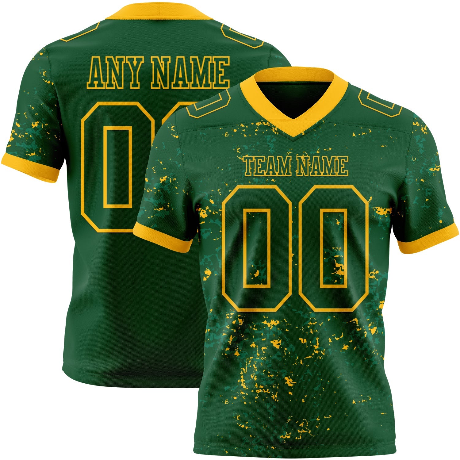Custom Green-Gold Authentic Abstract Shattered Paint Splatter Football Jersey