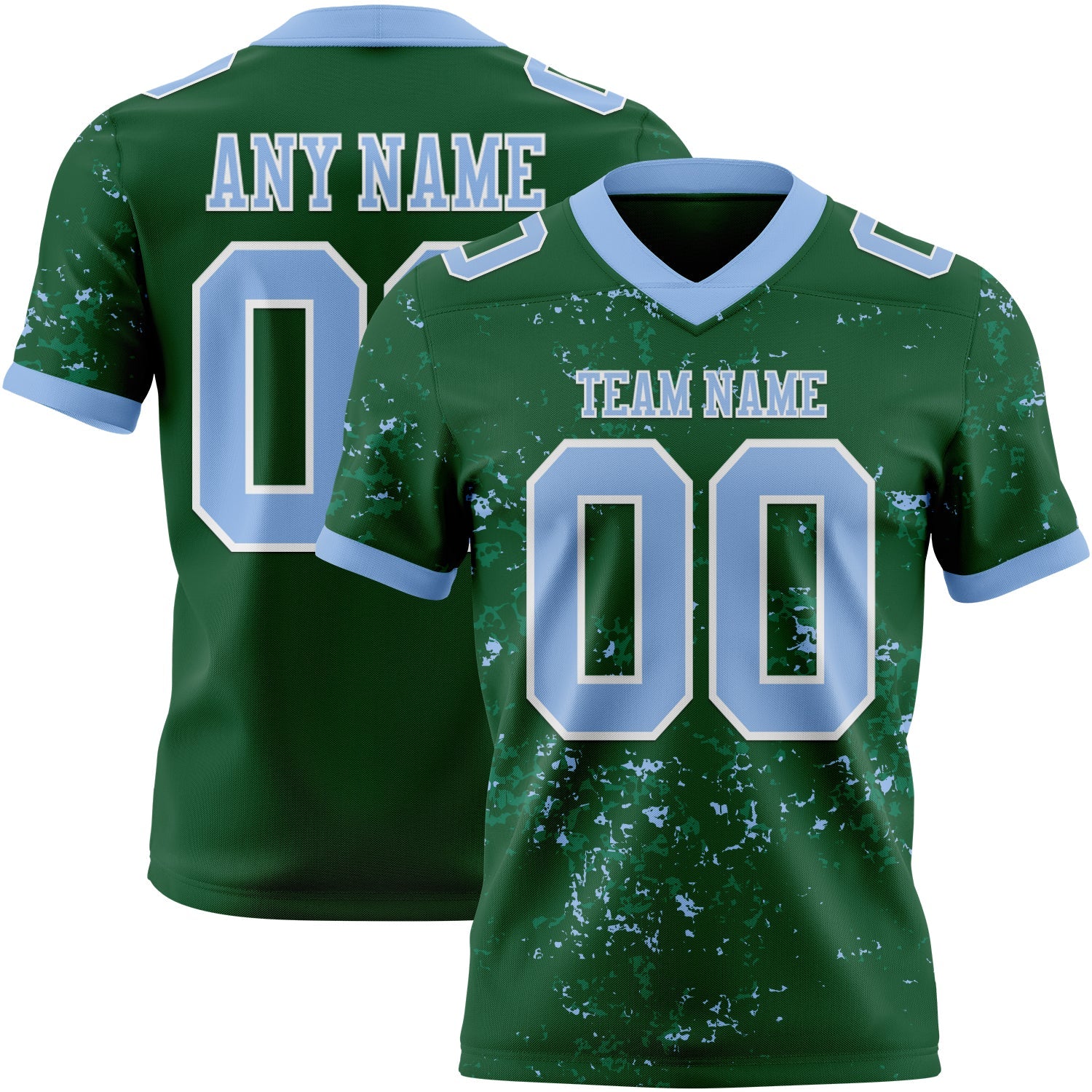 Custom Green Light Blue-White Authentic Abstract Shattered Paint Splatter Football Jersey