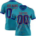 Custom Teal Royal-Orange Authentic Abstract Shattered Paint Splatter Football Jersey