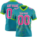 Custom Teal Pink Neon Green-White Authentic Abstract Shattered Paint Splatter Football Jersey