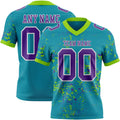 Custom Teal Purple Neon Green-White Authentic Abstract Shattered Paint Splatter Football Jersey
