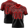 Custom Red Black-White Authentic Abstract Geometric Lines Gradient Football Jersey