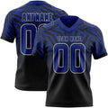 Custom Royal Black-White Authentic Abstract Geometric Lines Gradient Football Jersey