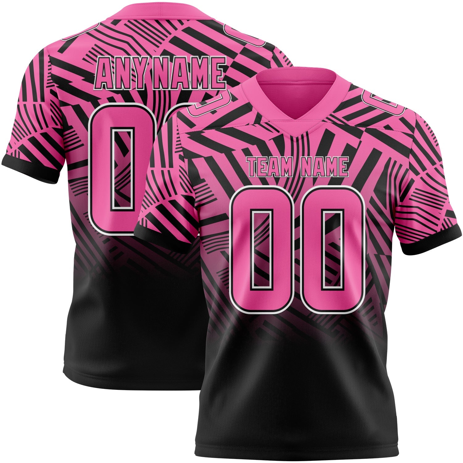Custom Pink Black-White Authentic Abstract Geometric Lines Gradient Football Jersey