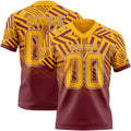 Custom Gold Burgundy-White Authentic Abstract Geometric Lines Gradient Football Jersey