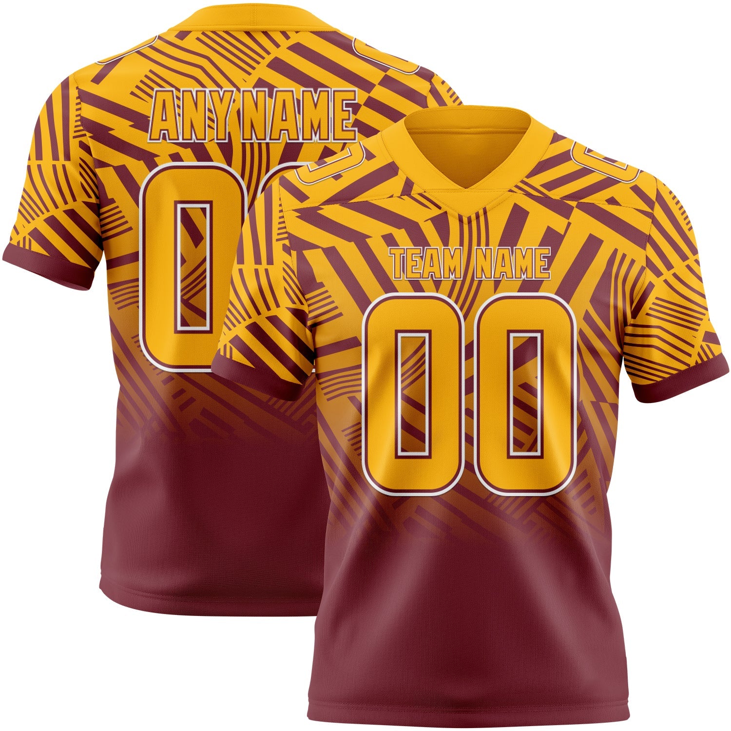 Custom Gold Burgundy-White Authentic Abstract Geometric Lines Gradient Football Jersey