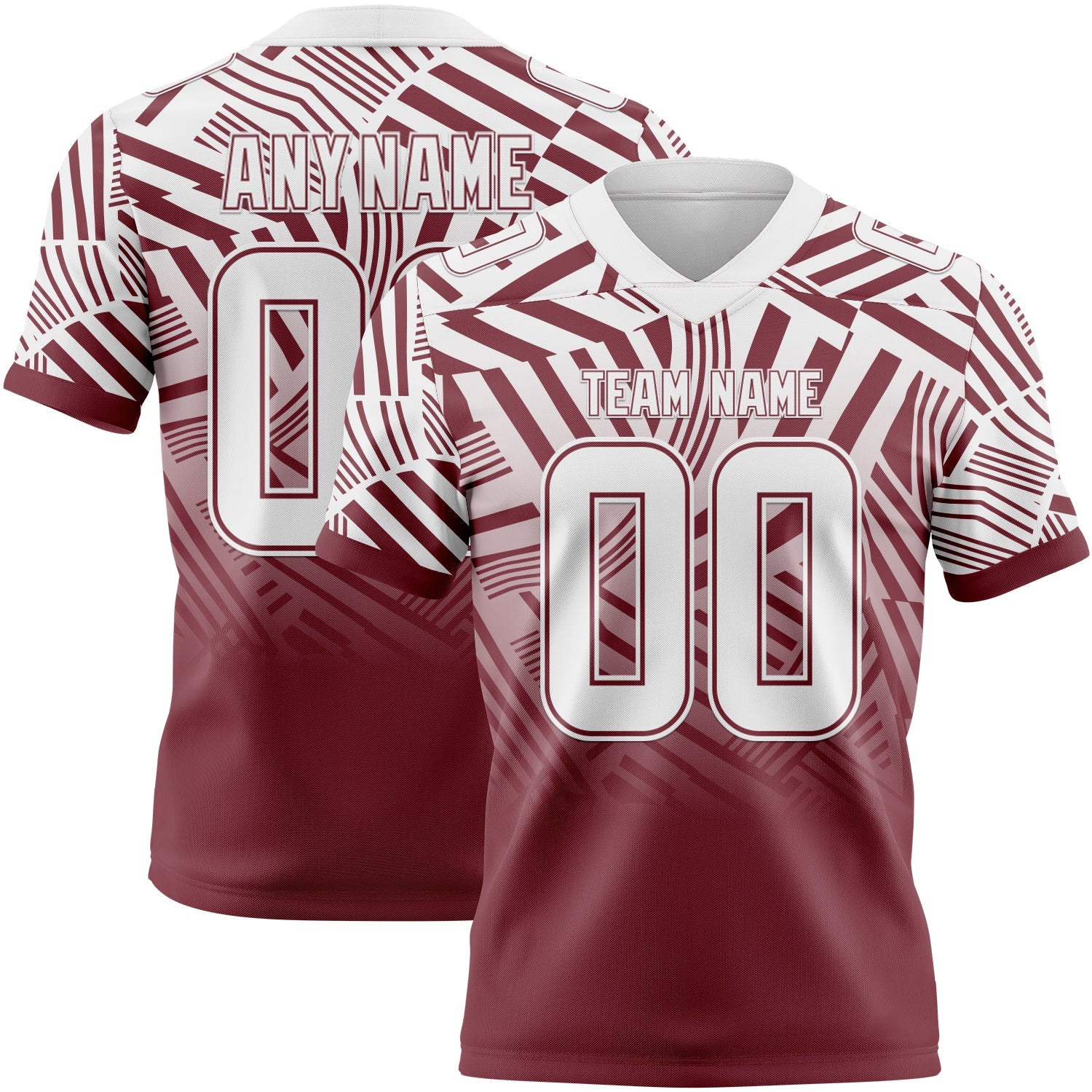 Custom White-Burgundy Authentic Abstract Geometric Lines Gradient Football Jersey