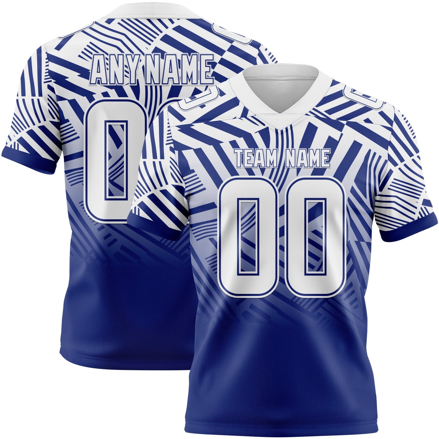 Custom White-Royal Authentic Abstract Geometric Lines Gradient Football Jersey