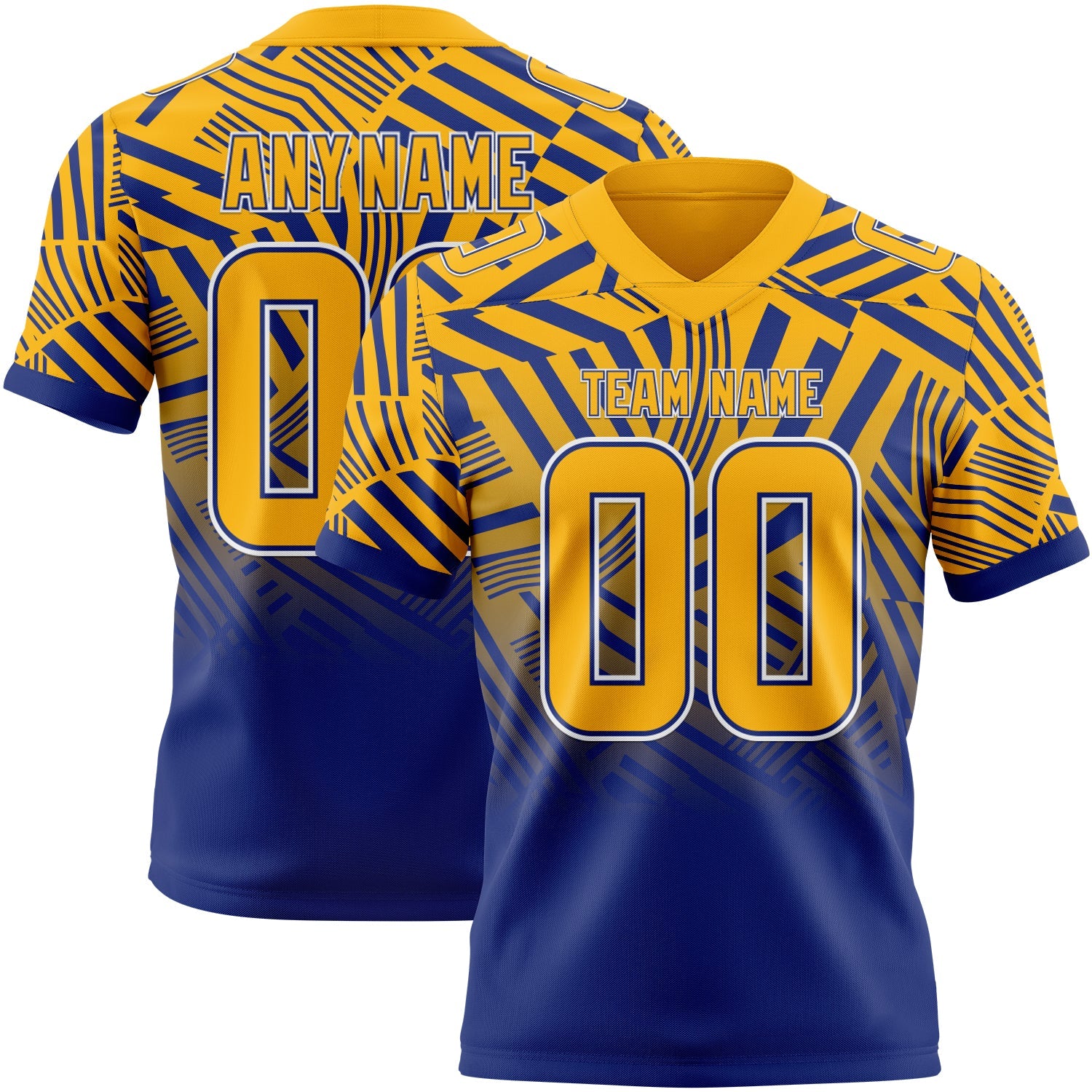 Custom Gold Royal-White Authentic Abstract Geometric Lines Gradient Football Jersey