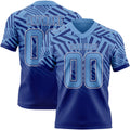 Custom Light Blue Royal-White Authentic Abstract Geometric Lines Gradient Football Jersey