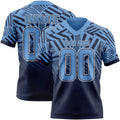 Custom Light Blue Navy-White Authentic Abstract Geometric Lines Gradient Football Jersey