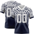 Custom White-Navy Authentic Abstract Geometric Lines Gradient Football Jersey